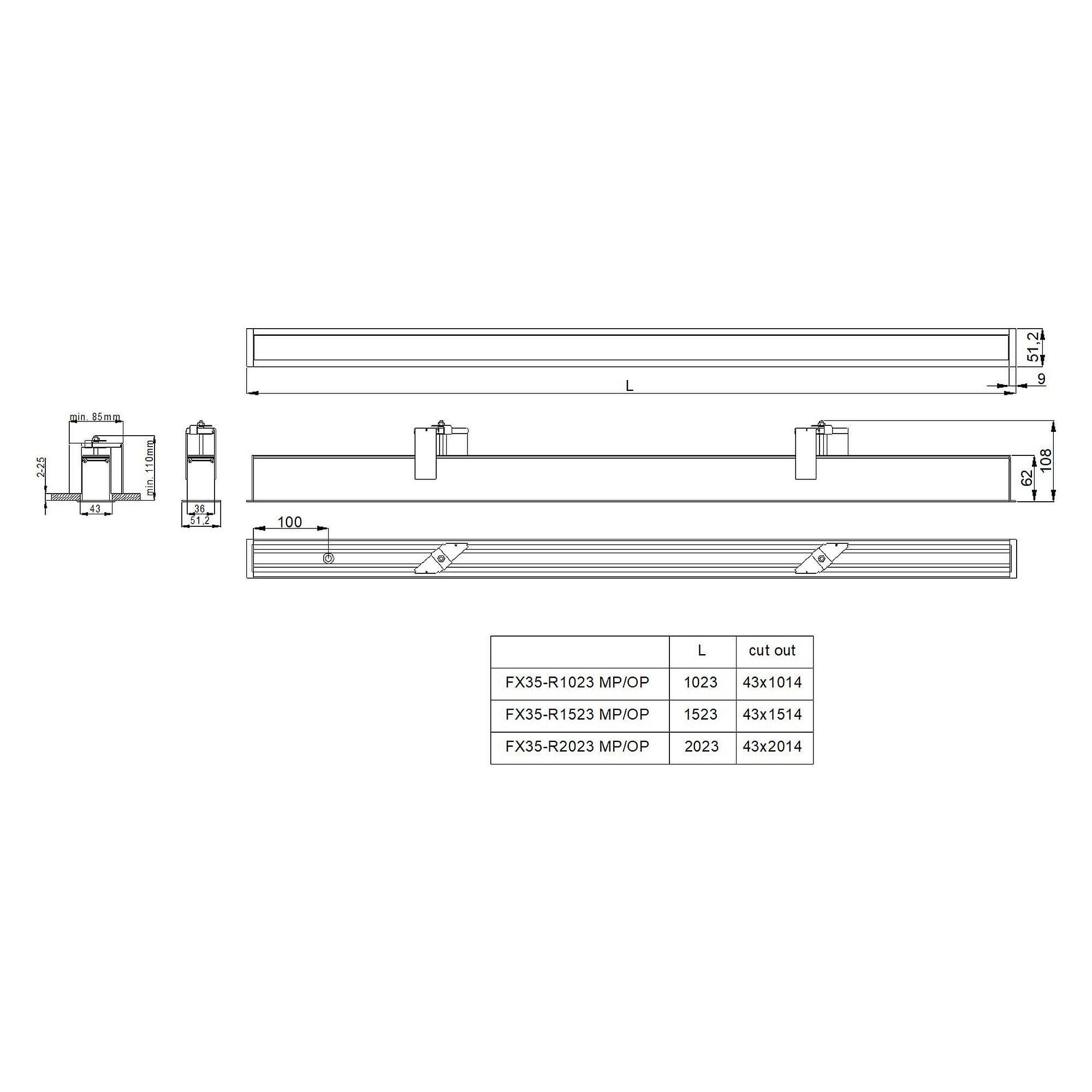 Glamox FX35-R1023 recessed luminaire, 1500 lm, 4000 K, DALI dimmable