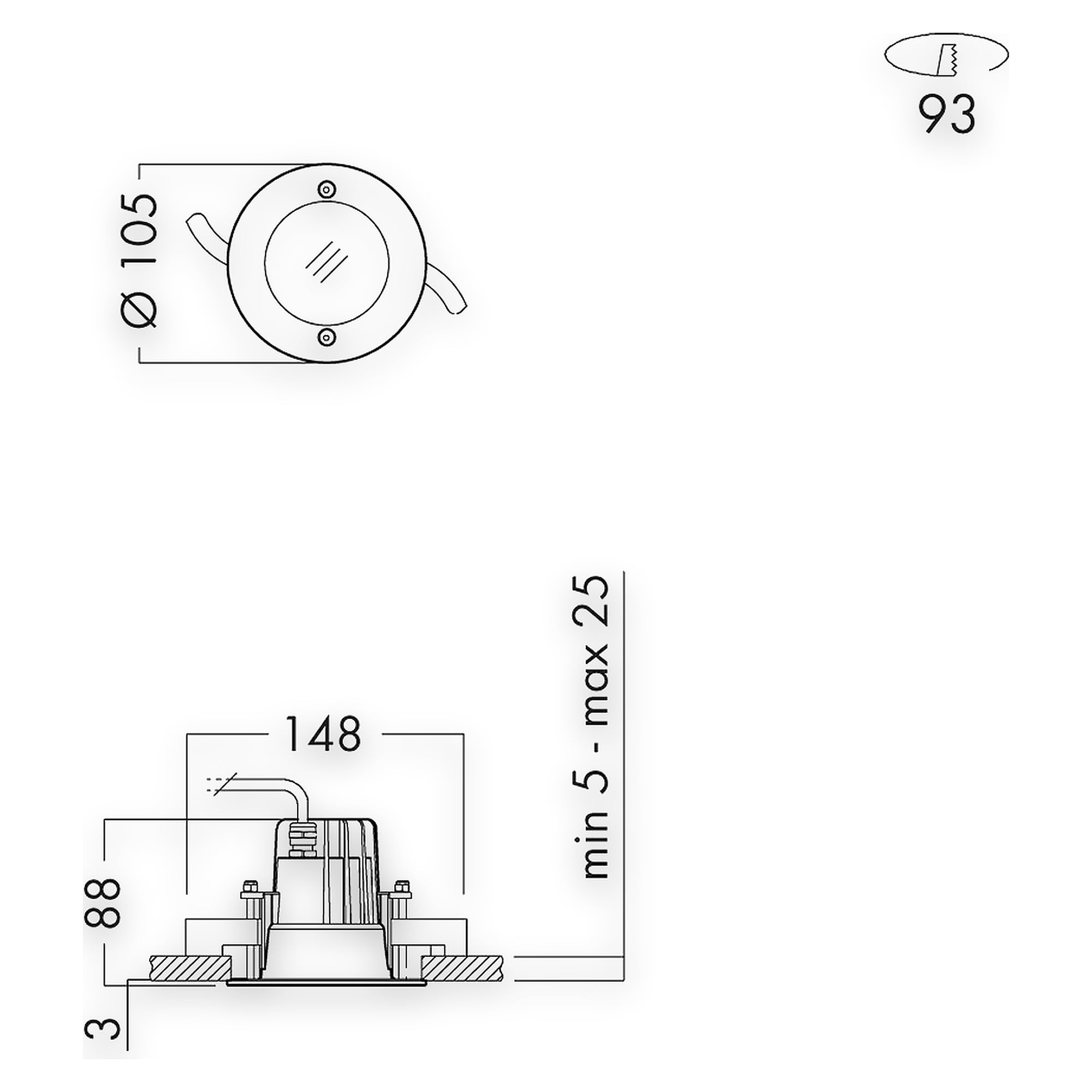Glamox O67-R105 Downlight, 1083 lm, 4000 K, schaltbar
