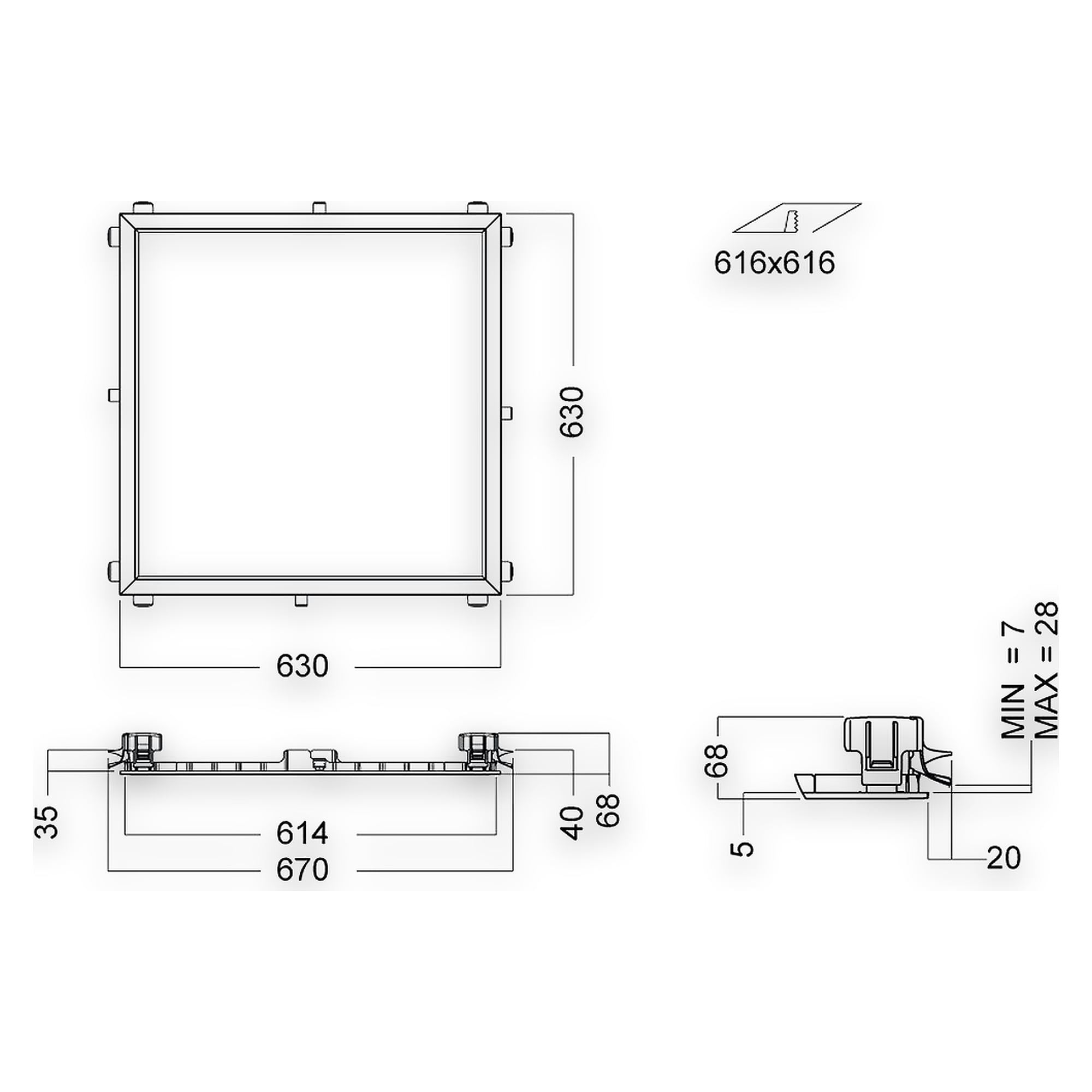 Glamox MNT FRAME PLASTERBOARD 600X600 (CUT OUT 616X616)
