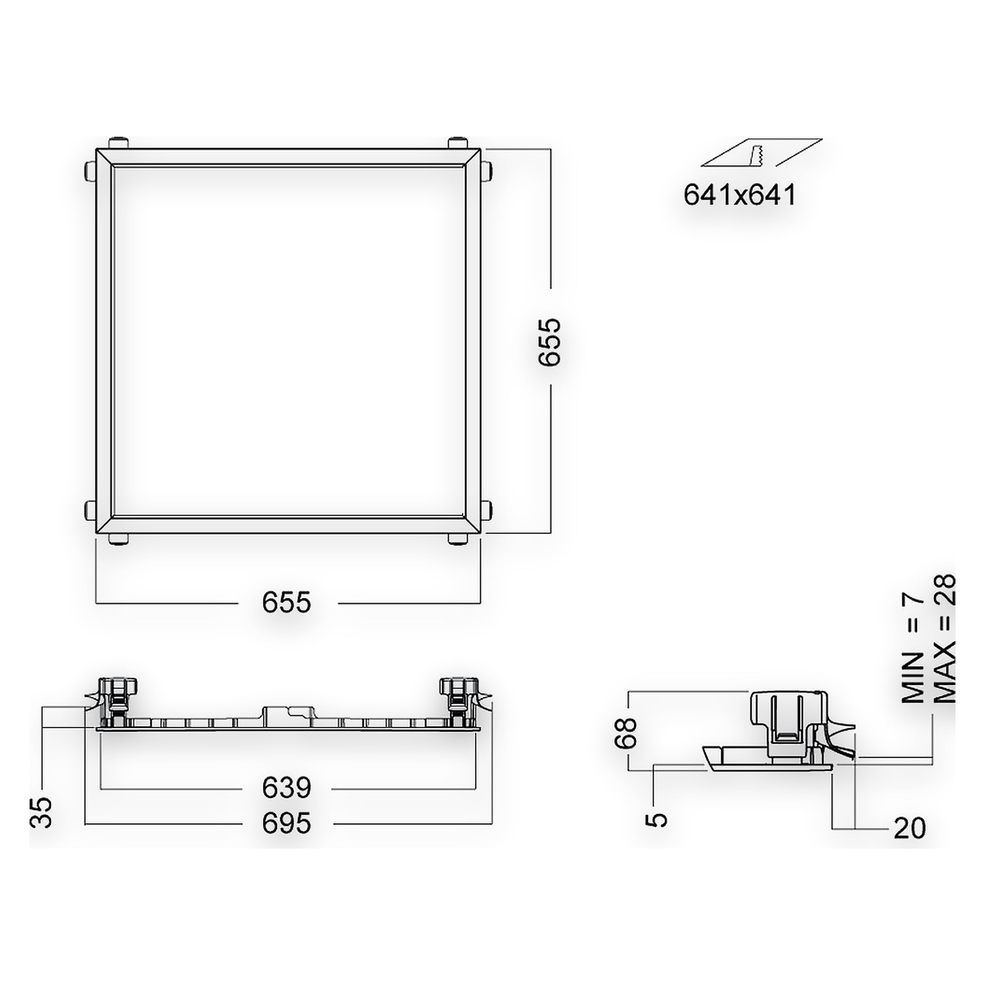 Glamox MNT FRAME PLASTERBOARD 625X625 (CUT OUT 641X641)