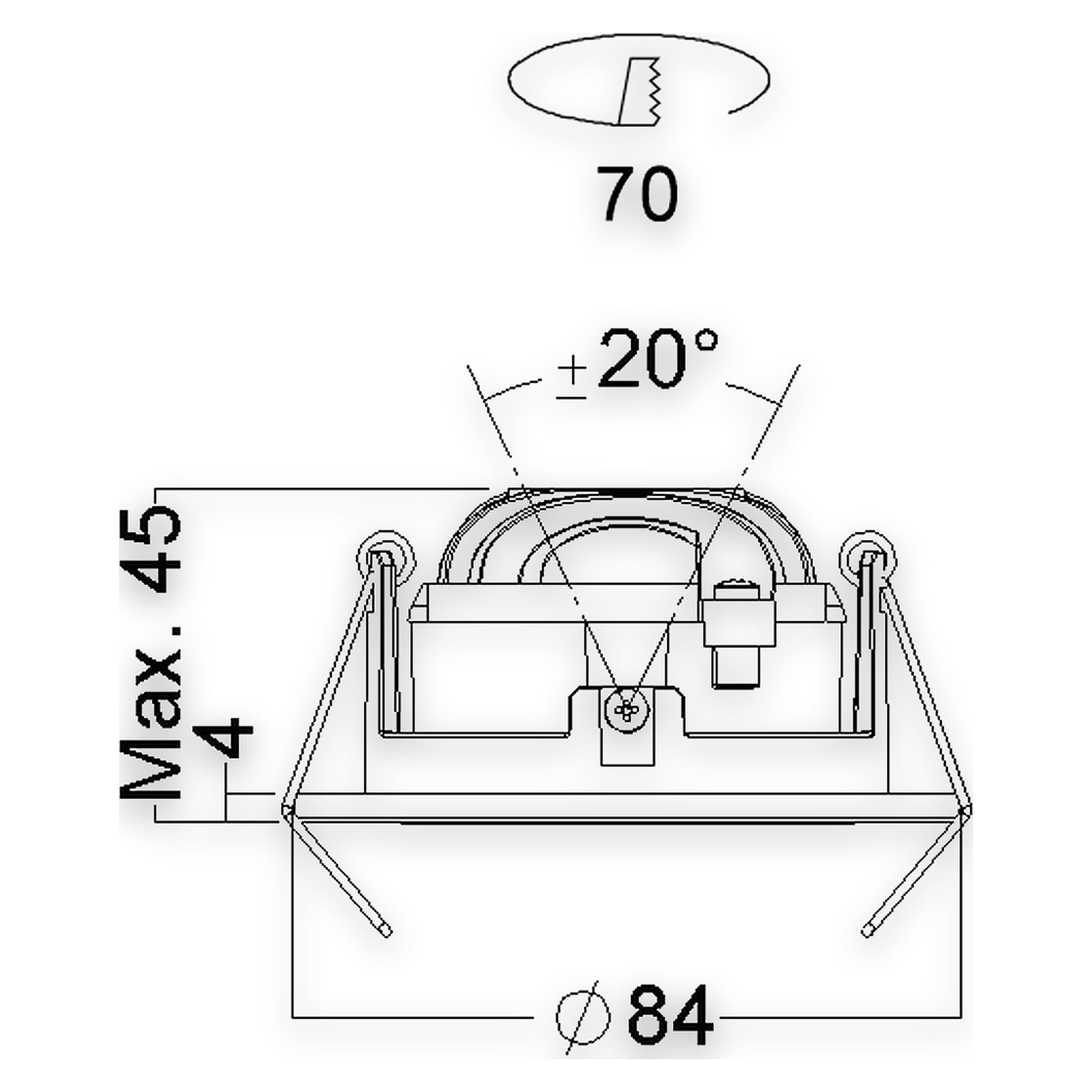 Glamox D40-R70A Downlight, 551 lm, 3000 K, für Netzbetrieb
