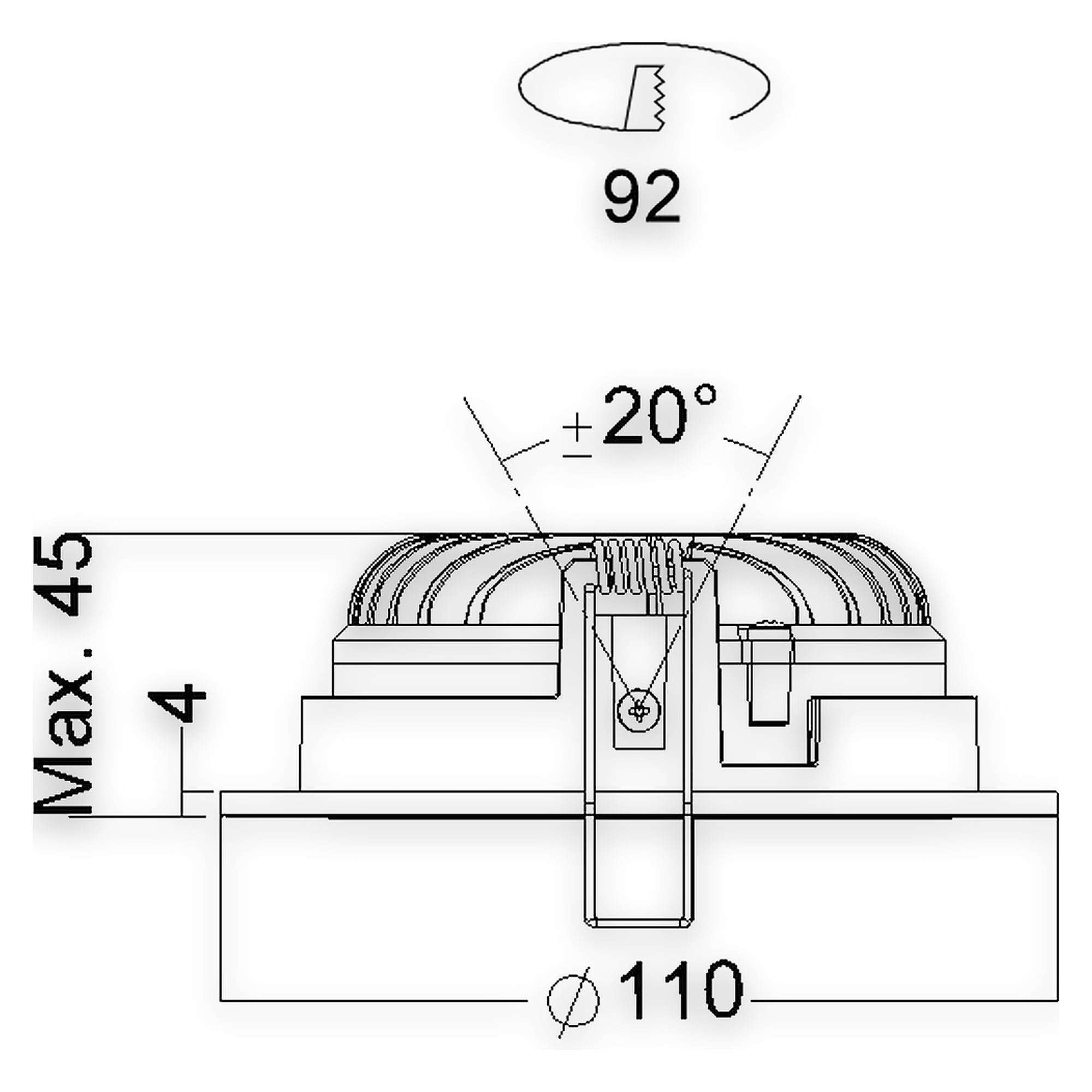 Glamox D40-R92A Downlight, 704 lm, 3000 K, für Netzbetrieb
