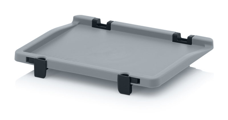 SD 32. Scharnierdeckel für Eurobehälter, 1 Scharnierdeckel
2 Scharniere
2 Verschlusshebel
4 Thermoplastschrauben